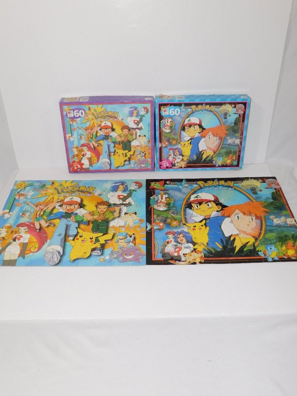 Set 2 Vintage 1999 MB POKEMON Gotta Catch Them All 60 piece Jigsaw Puzzles